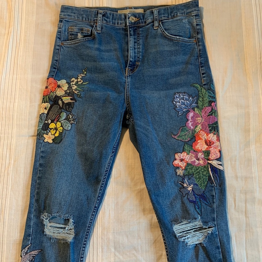 Top Shop Embroidered Jeans